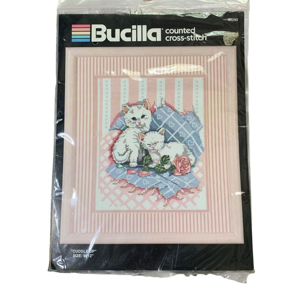 Vintage Bucilla Cross Counted Stitch Kit 40293 Cuddle Up Cats Kittens